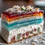 Beautifully layered Agar-Agar Rainbow Jelly Cake, a visually stunning vegan dessert.