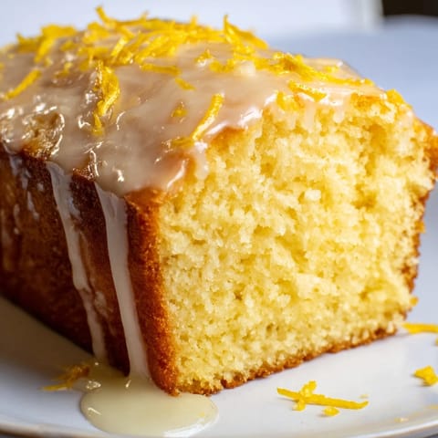 A slice of homemade Lemon Pound Cake, aromatic with sweet lemon, ready to be enjoyed.