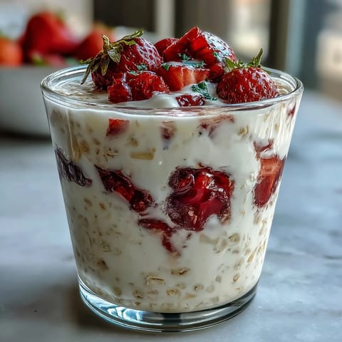 Creamy overnight oats with strawberry and chia seeds, a make-ahead breakfast that's both nutritious and delightfully refreshing.  