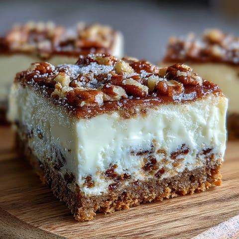 2. Rich carrot cake and smooth cheesecake bars, topped with crunchy nuts and warm spices.  