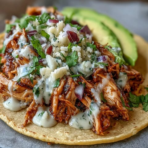 Juicy slow cooker salsa verde chicken tacos piled high with fresh toppings.