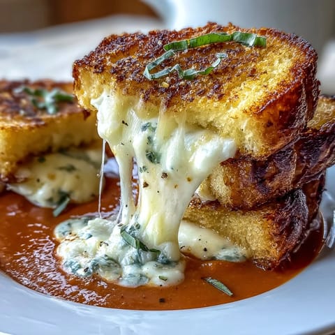 Golden mini grilled cheese dippers alongside warm, creamy tomato soup, perfect for dipping.