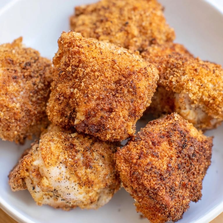 Close-up shot shows the delicious, juicy interior of these easy homemade chicken nuggets.