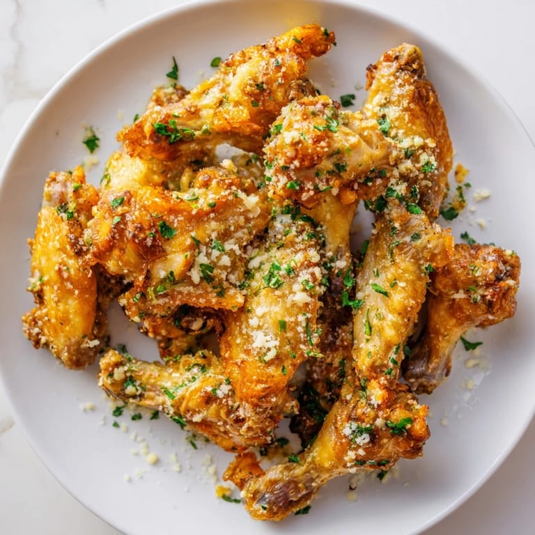 Sizzling Garlic Parmesan Wings, perfectly baked and coated in flavorful garlic sauce for a tasty meal.
