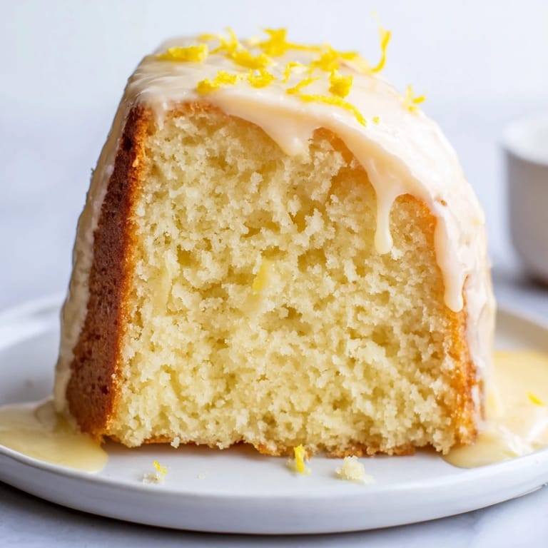 Close-up of golden-brown Lemon Pound Cake, a buttery cake with vibrant, tangy lemon flavor.