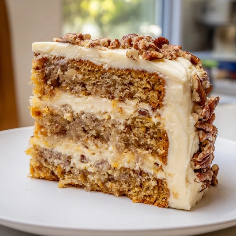 This moist Hummingbird Cake displays layers of golden cake, perfect for a special occasion.