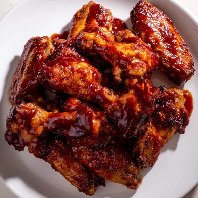 Perfectly cooked Honey BBQ Chicken Wings, coated in a luscious sauce, presented on a platter.
