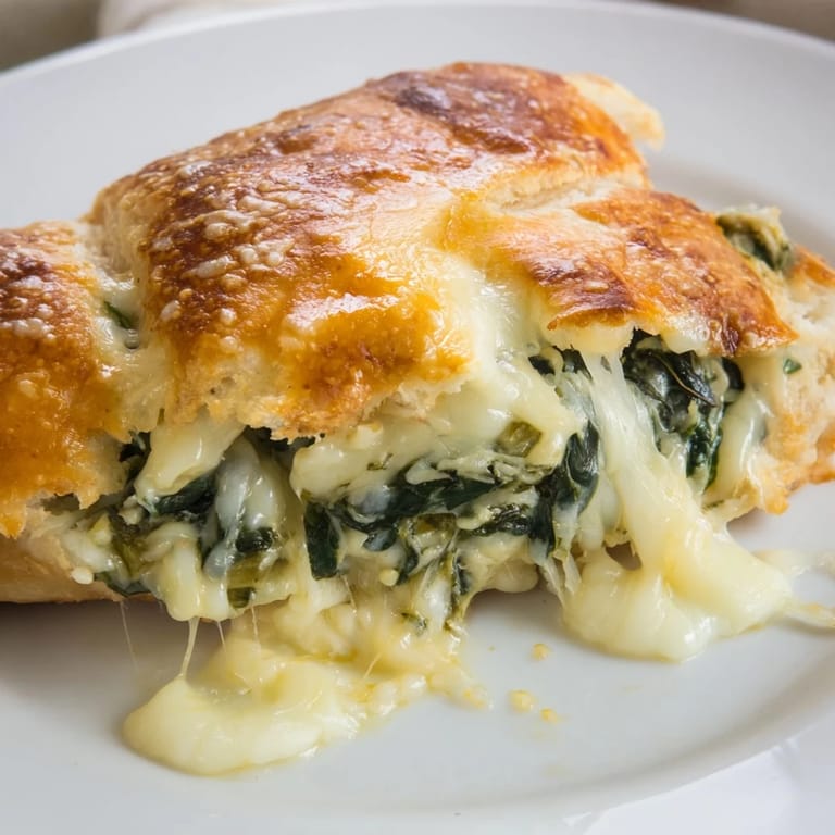 Spinach Artichoke Grilled Cheese sandwich sliced in half, displaying the vibrant green filling and gooey cheese, served alongside a warm bowl of tomato soup.
