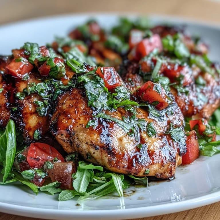 Light Bruschetta Chicken Salad with zesty tomatoes, greens, and Parmesan for a summery meal.