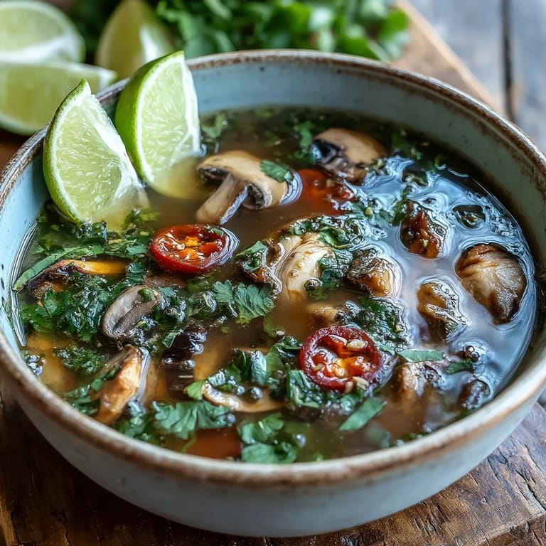 A close-up of spicy Thai Tom Yum Gai, featuring juicy tomatoes, lemongrass, and chili paste infused broth.
