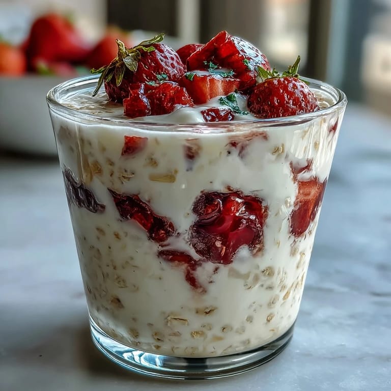 Creamy overnight oats with strawberry and chia seeds, a make-ahead breakfast that's both nutritious and delightfully refreshing.  