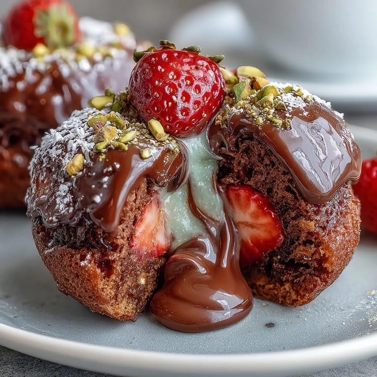 Luxurious Middle Eastern dessert cups with crisp kataifi pastry, dark chocolate, and fresh strawberry topping.