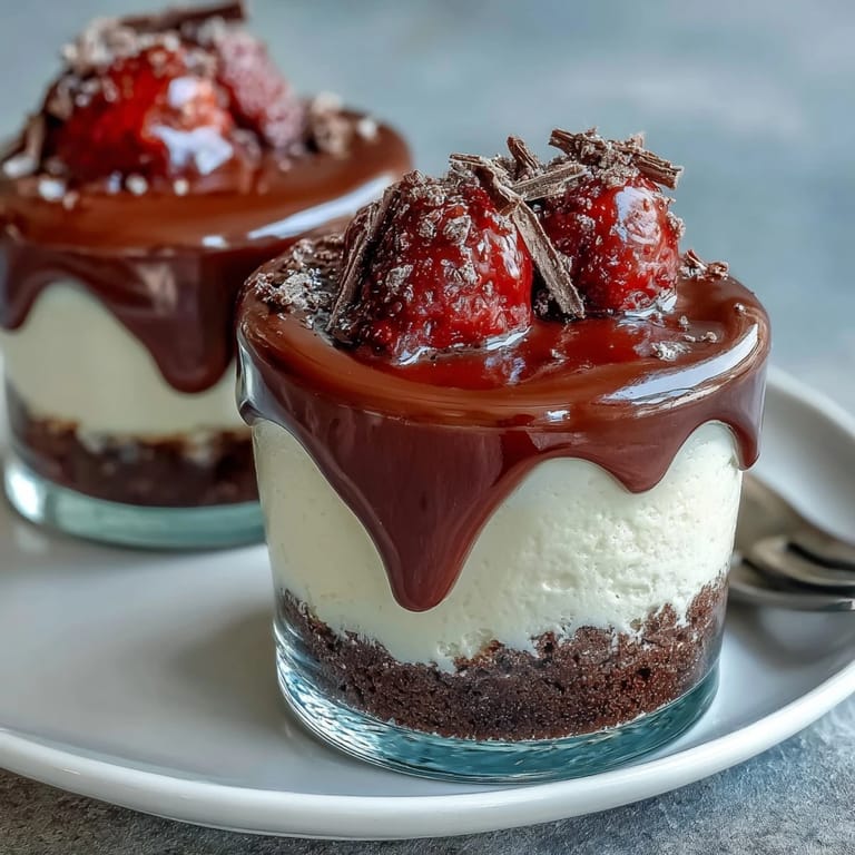 Creamy cheesecake filling layered with chocolate biscuit base and juicy strawberries in elegant cups.
