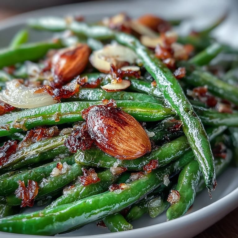 Crispy roasted garlic green beans tossed with olive oil, lemon zest, and a hint of black pepper.