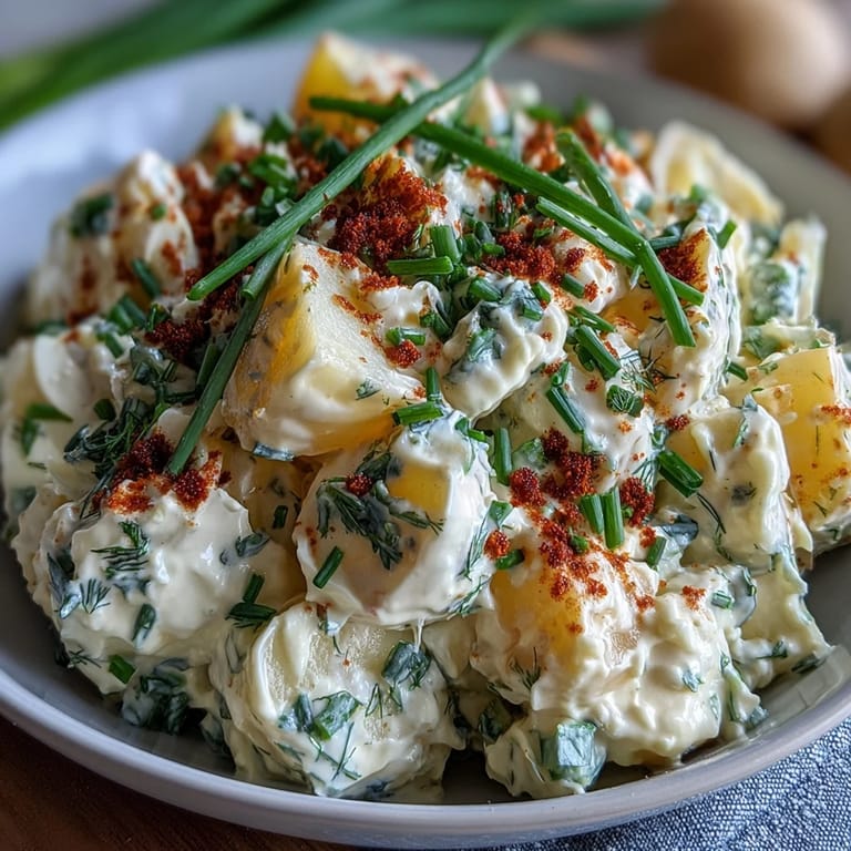Classic Deviled Egg Potato Salad features chopped hard-boiled eggs and crunchy celery, offering a vibrant and flavorful side dish for picnics.