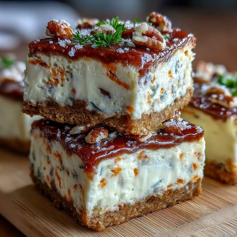 3. Decadent carrot cake cheesecake bars, marbled with cream cheese and finished with a nutty cinnamon topping.