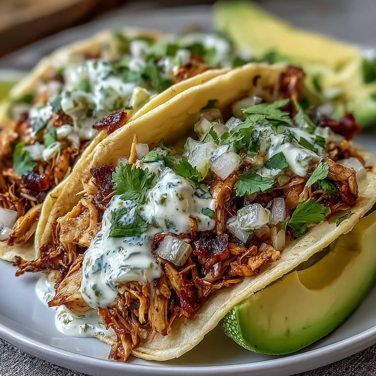 Tender, shredded chicken, perfect for easy slow cooker salsa verde chicken tacos.