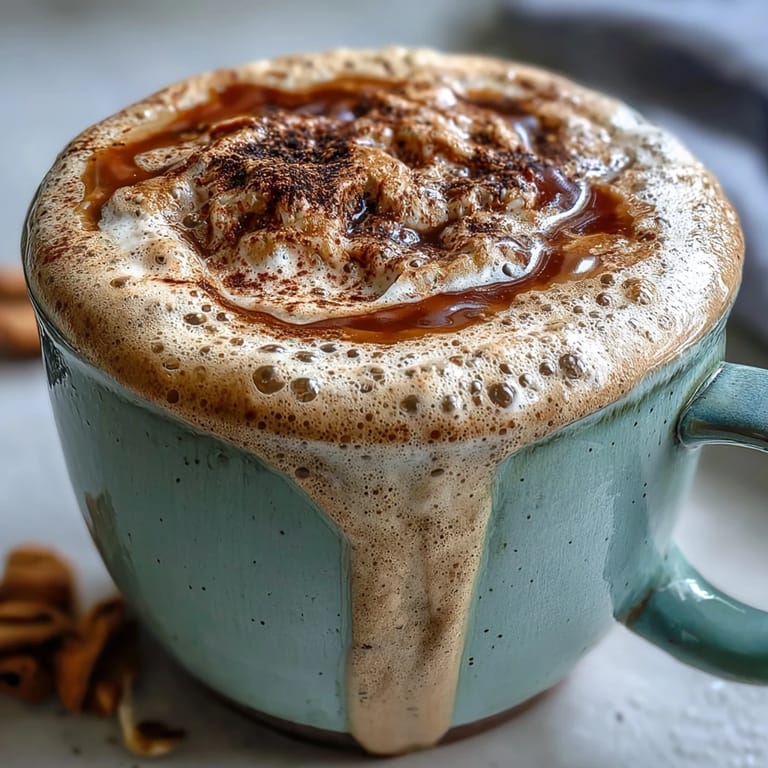 Warm adaptogens latte with ashwagandha and reishi, topped with cinnamon.