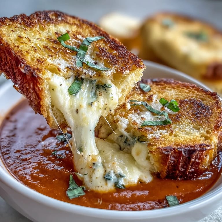 Cheesy mini grilled cheese dippers served with a bowl of rich, smooth tomato soup.