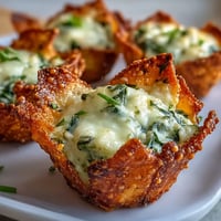 Golden baked Mediterranean Spinach and Feta Cheese Crisps in a muffin tin, garnished with fresh herbs and sesame seeds.