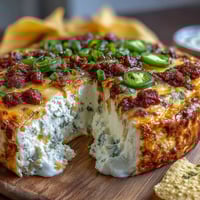 Festive Cinco de Mayo Loaded Queso Dip with spicy chorizo and fresh pico de gallo, perfect for parties and celebrations.